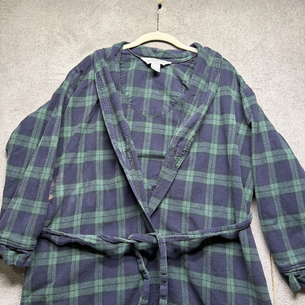 Vermont Country Store Robe Men's Plaid Cotton Flannel Belted Sleepwear Medium